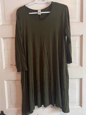 Olive Green A-Line Jersey Dress